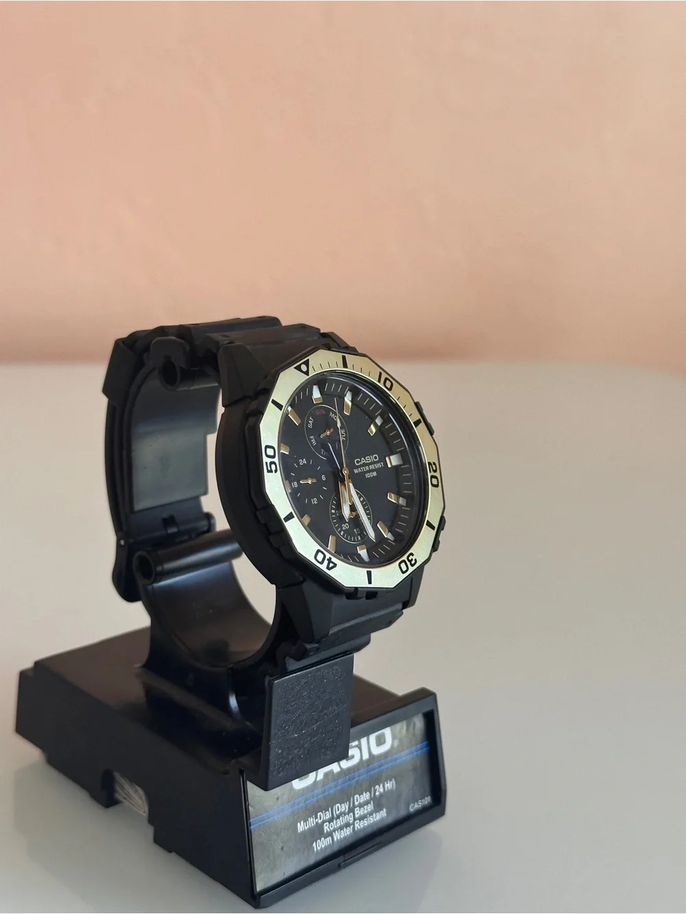 Casio Chronograph in Black and Gold Rotating Bezel MRW-400H NWT NIB IOB